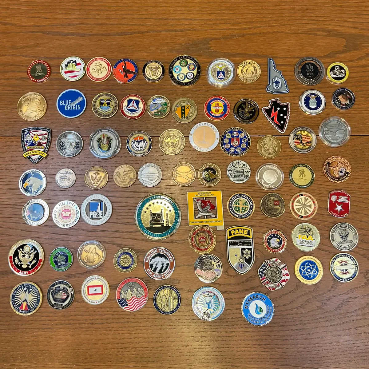 My drawer full of challenge coins.